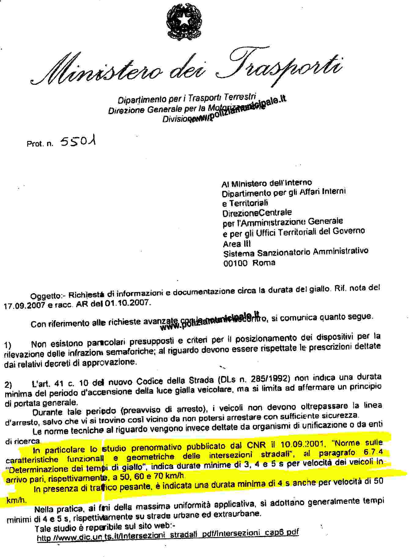 CIRCOLARE 5501 18-01-2008 mINISTERO INFRASTRUTTURE E TRASPORTI